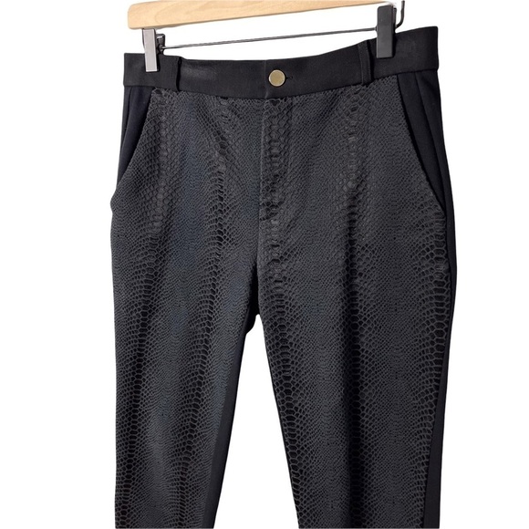 Zara Snakeskin Front Pants Black Size Large Skinny Leg Ankle Length High Waist - Picture 2 of 7